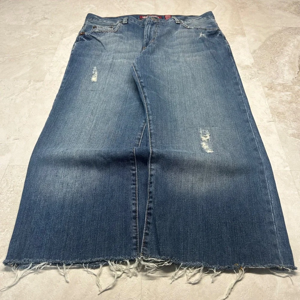 Aeropostale Vintage Bootcut Jeans Blue Mens 34 Custom Cropped Capri Raw Hem Y2K
